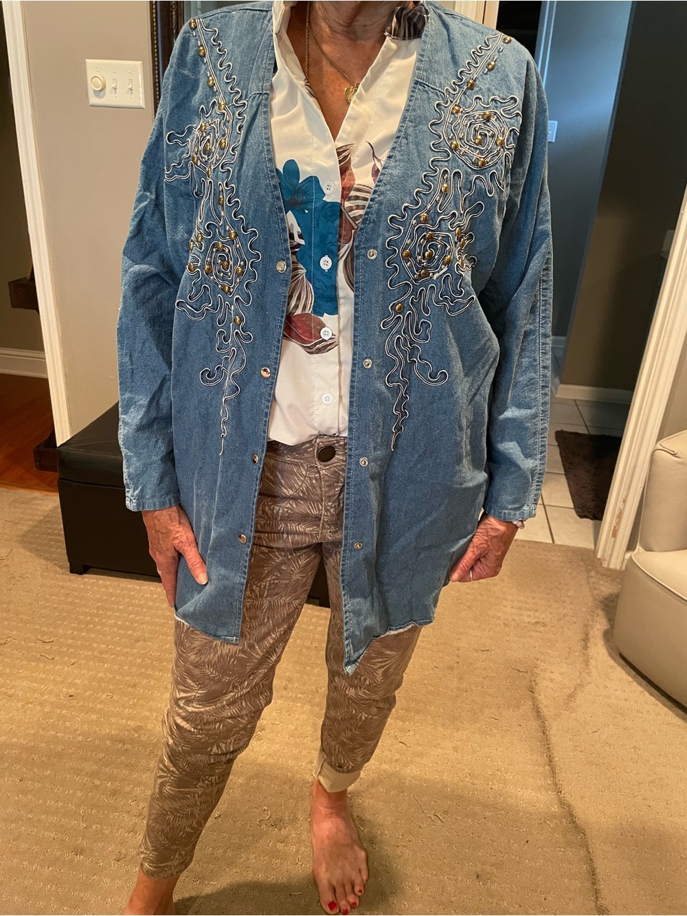Denim embroidered jacket shirt